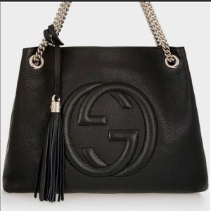Gucci Black Pebbled Leather Medium Soho Chain Tote Shoulder Bag